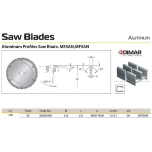 DIM90202496#1.jpg. DIMAR Sawblade 190 X 30 X Z60 A, TRC, DIMAR