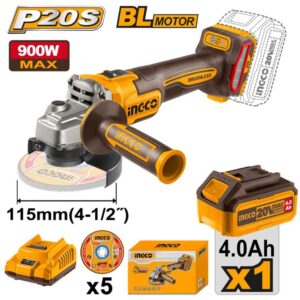 cagli261521. INGCO Angle Grinder - 115mm Cordless, 20.0v - (Brushless)- SET
