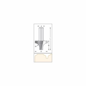 DIM1170014 RYO#1.png. BETOP Round - Over No BB, 19.0 x 13.0 x Tip 6.3mm Cut x 6.3 R - 1/4" Shank