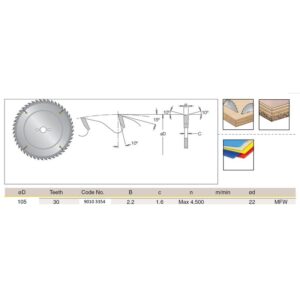 DIM90103354#1.jpg. DIMAR Sawblade 105 X 22 X Z30 - DIMAR - 2.2mm Kerf Wood ATB