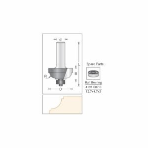 DIM1390024#1.png. BETOP Cove Bit Classic, 28.6 x 12.7mm x 05.0mm R - 1/4" Shank