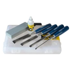 STHT016130#1.jpg. STANLEY Wood Chisel, 4pc Set + Oil & Stone