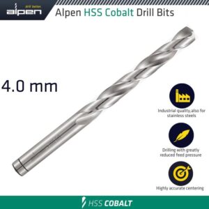 ALP6130040#1.jpg. Drill Bit Industrial, 04.0mm Quality Fully Ground COBALT- STAINLESS
